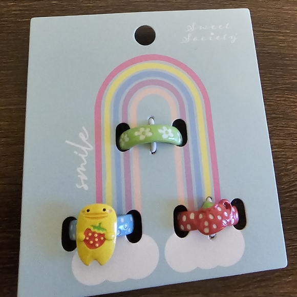 Spring Picnic Rings Set Of 3 Duck Strawberry Flowers Size 7 NEW - Picture 5 of 7